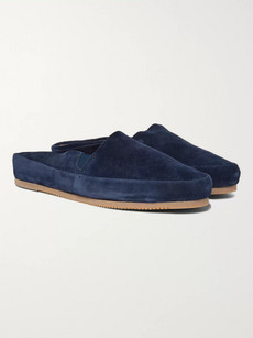 Mulo Suede Backless Loafers In Blue