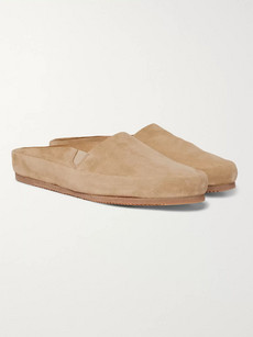 Mulo Suede Backless Loafers - Beige