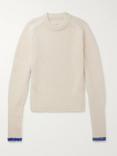 MAISON MARGIELA SLIM-FIT CONTRAST-TIPPED RIBBED CASHMERE AND WOOL-BLEND SWEATER - CREAM