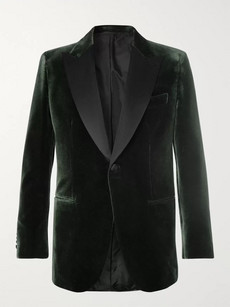 Brioni Dark-green Slim-fit Silk Satin-trimmed Cotton And Silk-blend ...