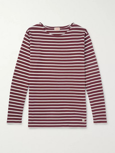 Armor-lux Striped Cotton-jersey T-shirt In Burgundy