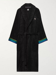 Paul Smith Stripe-trimmed Cotton-terry Dressing Gown In Black