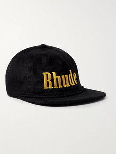 RHUDE LOGO-EMBROIDERED CORDUROY BASEBALL CAP - BLACK - ONE SIZ