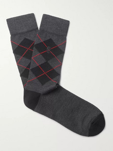 Alexander Mcqueen Argyle Stretch Wool-blend Socks - Gray