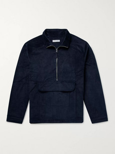 Pop Trading Company Printed Cotton-corduroy Half-zip Jacket In Navy