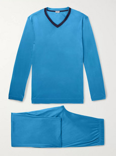 Zimmerli Contrast-trimmed Lyocell Pyjama Set In Blue