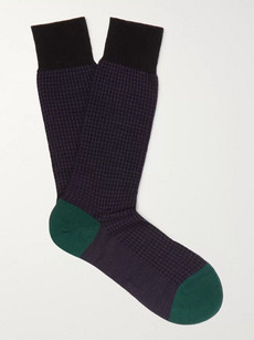 Pantherella Hatherley Puppytooth Merino Wool-blend Socks - Purple