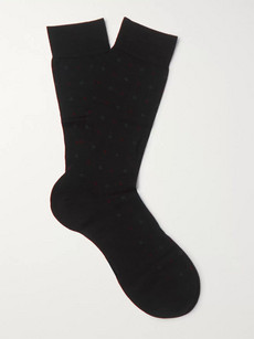 Pantherella Dallington Pin-dot Merino Wool-blend Socks In Black
