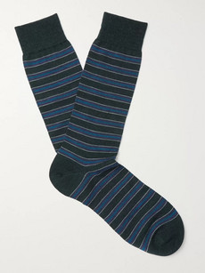Pantherella Stanway Striped Merino Wool-blend Socks - Dark Green