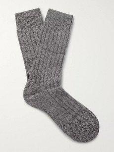 Pantherella Waddington Ribbed Mélange Cashmere-blend Socks - Gray