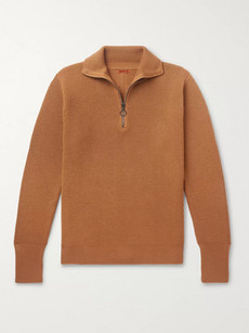 Barena Venezia Ribbed Wool Half-zip Sweater - Camel