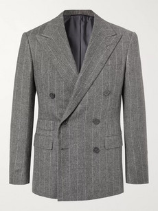 Ralph Lauren Grey Gregory Double-breasted Pinstriped Wool Suit Jacket In Grey