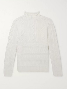 Ralph Lauren Cable-knit Wool And Cashmere-blend Mock-neck Sweater In Neutrals