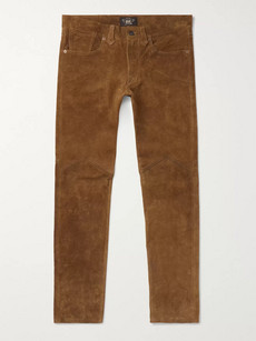 Rrl Alaskan Slim-fit Suede Trousers In Brown