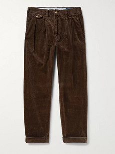 Polo Ralph Lauren Wide-leg Pleated Stretch-cotton Corduroy Trousers In Brown