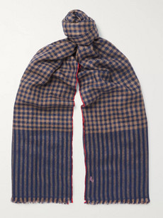 Anderson & Sheppard Checked Cashmere Scarf In Navy