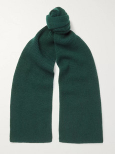 Anderson & Sheppard Ribbed Cashmere Scarf In Green