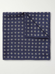 Anderson & Sheppard Printed Wool-twill Pocket Square In Navy
