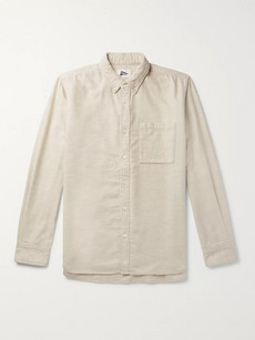 Pilgrim Surf + Supply Fletcher Button-down Collar Cotton And Yak-blend Flannel Shirt In Cream