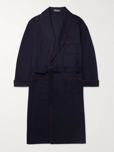Loro Piana Piped Cashmere Robe In Navy