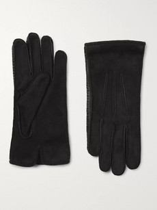 Loro Piana Damon Baby Cashmere-lined Suede Gloves In Black