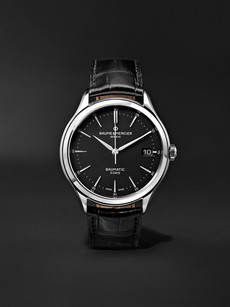 BAUME & MERCIER CLIFTON BAUMATIC AUTOMATIC 40MM STAINLESS STEEL AND ALLIGATOR WATCH - BLACK - ONE SIZ