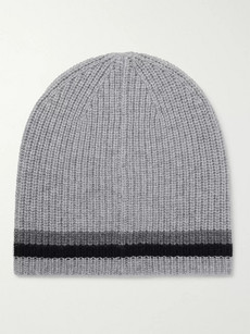 Bogner Matteo Striped Ribbed Cashmere Beanie In Gray