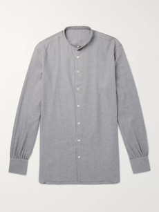 Anderson & Sheppard Grandad-collar Cotton And Cashmere-blend Shirt - Gray