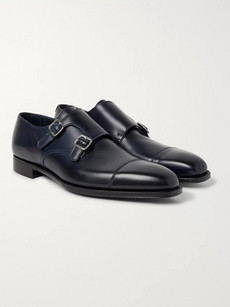 George Cleverley Thomas Cap-toe Leather Monk-strap Shoes In Blue