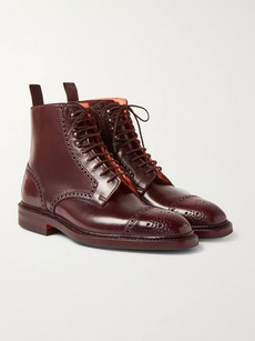 George Cleverley Toby Leather Brogue Boots In Burgundy