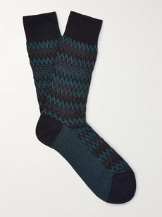 Missoni Crochet-knit Cotton-blend Socks In Storm Blue