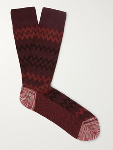 Missoni Crochet-knit Cotton-blend Socks In Burgundy