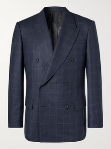 Kingsman Navy Double-breasted Prince Of Wales Checked Wool Suit Jacket In Blue