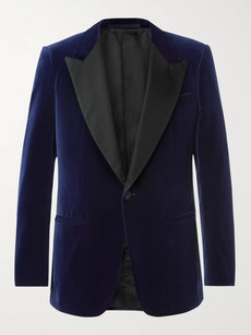 Kingsman Navy Slim-fit Satin-trimmed Cotton-velvet Tuxedo Jacket