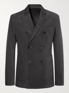 Mr P Dark-grey Slim-fit Double-breasted Cotton-corduroy Blazer In Dark Gray