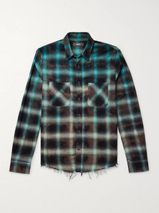 Amiri Distressed Tie-dyed Checked Cotton-flannel Shirt In Blue 