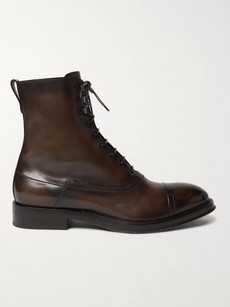 Berluti Shearling-lined Leather Boots In Brown