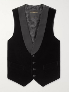 Favourbrook Black Slim-fit Grosgrain-trimmed Cotton-velvet Waistcoat