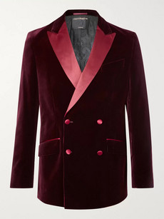 Favourbrook Burgundy Slim-fit Double-breasted Satin-trimmed Cotton-velvet Tuxedo Jacket