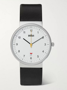 Braun Bn0032 Stainless Steel And Leather Watch In White