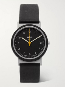 Braun Aw 10 Stainless Steel And Leather Watch In Black