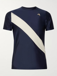 Tracksmith Van Cortlandt Striped Stretch-mesh T-shirt In Blue