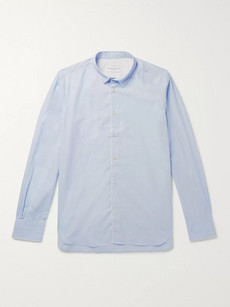 Officine Generale Piped Cotton Shirt In Blue