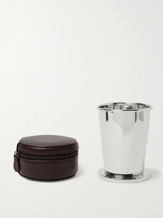 Lorenzi Milano Silver-tone Collapsible Cup With Cross-grain Leather Case