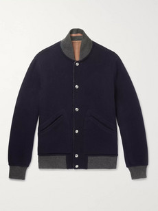 Brunello Cucinelli Reversible Wool And Cashmere-blend Bomber Jacket In Blue