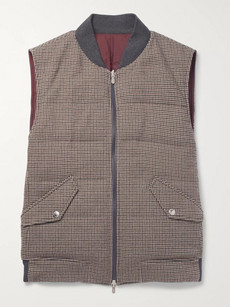Brunello Cucinelli Reversible Houndstooth Wool And Cashmere-blend Quilted Down Gilet In Brown