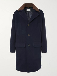 Brunello Cucinelli Shearling-trimmed Virgin Wool And Cashmere-blend Coat In Navy