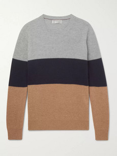 Brunello Cucinelli Slim-fit Colour-block Cashmere Sweater In Blue