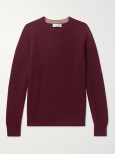 Brunello Cucinelli Ribbed Cashmere Sweater In Burgundy