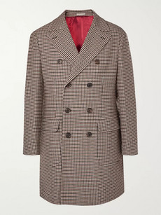Brunello Cucinelli Double-breasted Houndstooth Wool And Cashmere-blend Coat In Brown